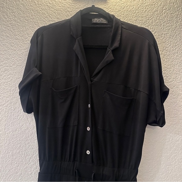Brigette Brianna M Black Wrinkle-Free Jumpsuit Button-Down Elastic Waist Pockets - Picture 2 of 13